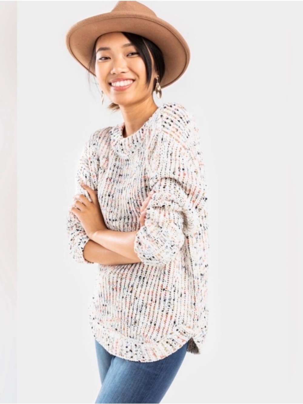 moon & madison Cream Speckled Crewneck Sweater